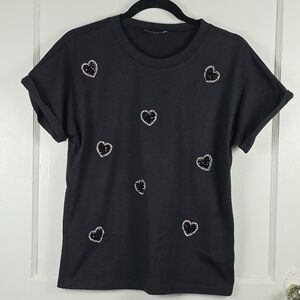 On 12th Black Sparkly Heart Tee Small